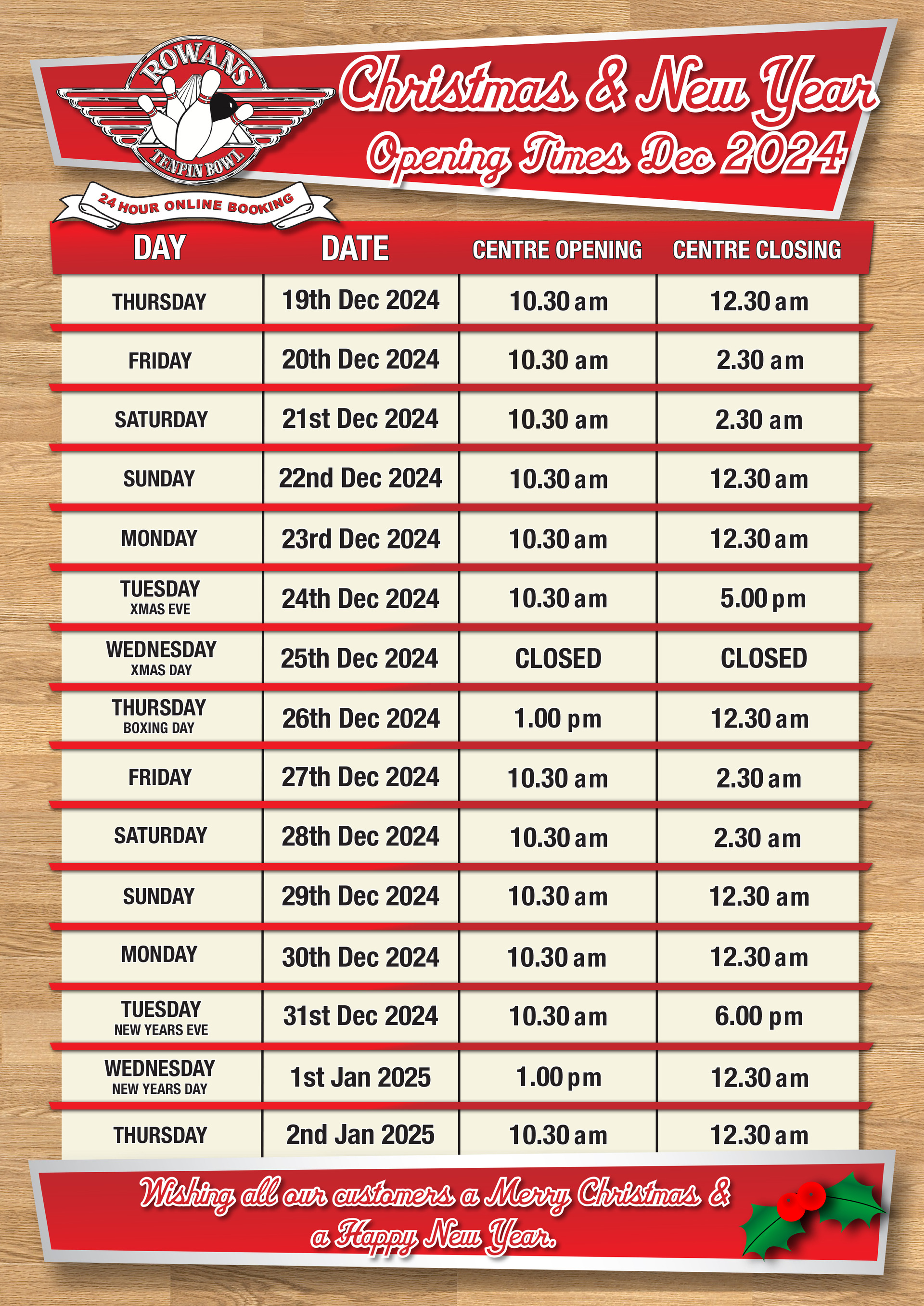 Festive Opening Times 2024